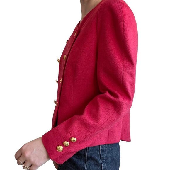Vintage Womens 80s Louis Feraud Wool Cashmere Blend Red Double Breasted Blazer - Picture 5 of 8
